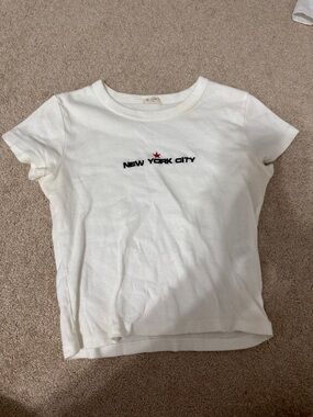 Brandy Melville White 'New York City' Embroidered Tee with Red Star